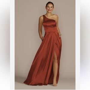 David’s Bridal One-Shoulder Draped Charmeuse Dress